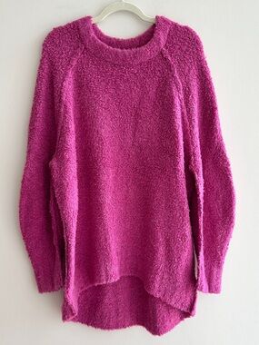 Free People Teddy Boucle Tunic Oversized Sweater, Fuchsia Flame Pink, Small, NWT